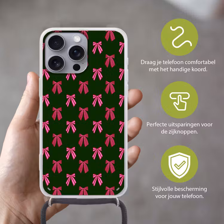Telefoonhoesje met koord - Strikken - Kerst - Roze - Groen — 4