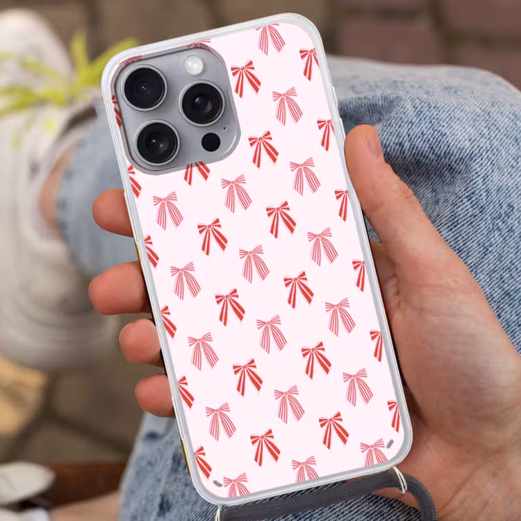 Telefoonhoesje met koord - Strikken - Kerst - Roze - Rood — 2
