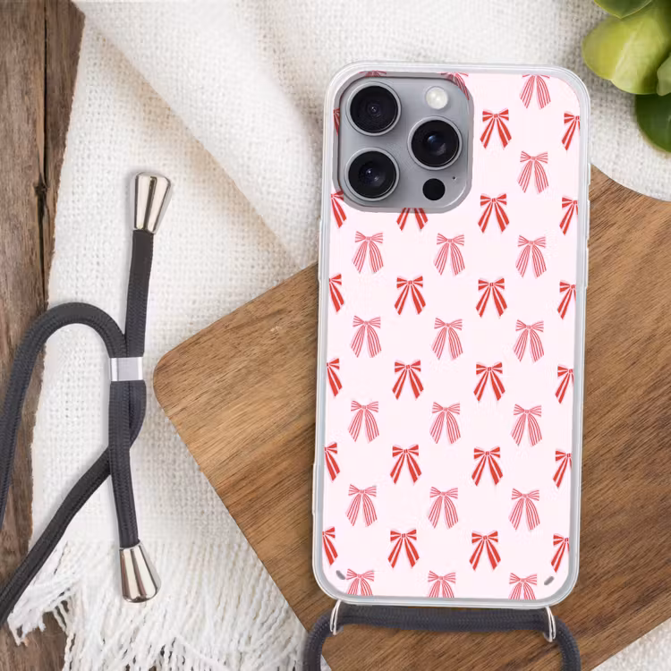 Telefoonhoesje met koord - Strikken - Kerst - Roze - Rood — 3