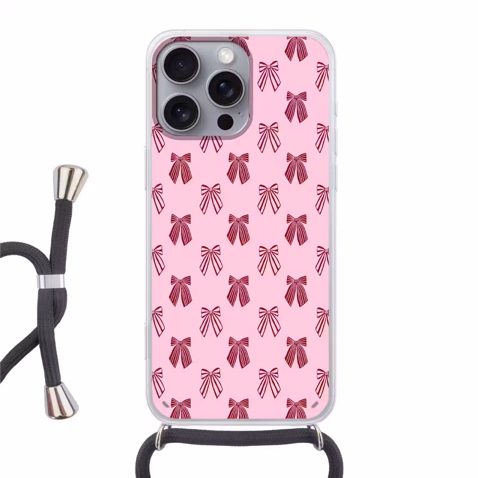 Telefoonhoesje met koord - Strikken - Kerst - Roze - Burgundy — 1