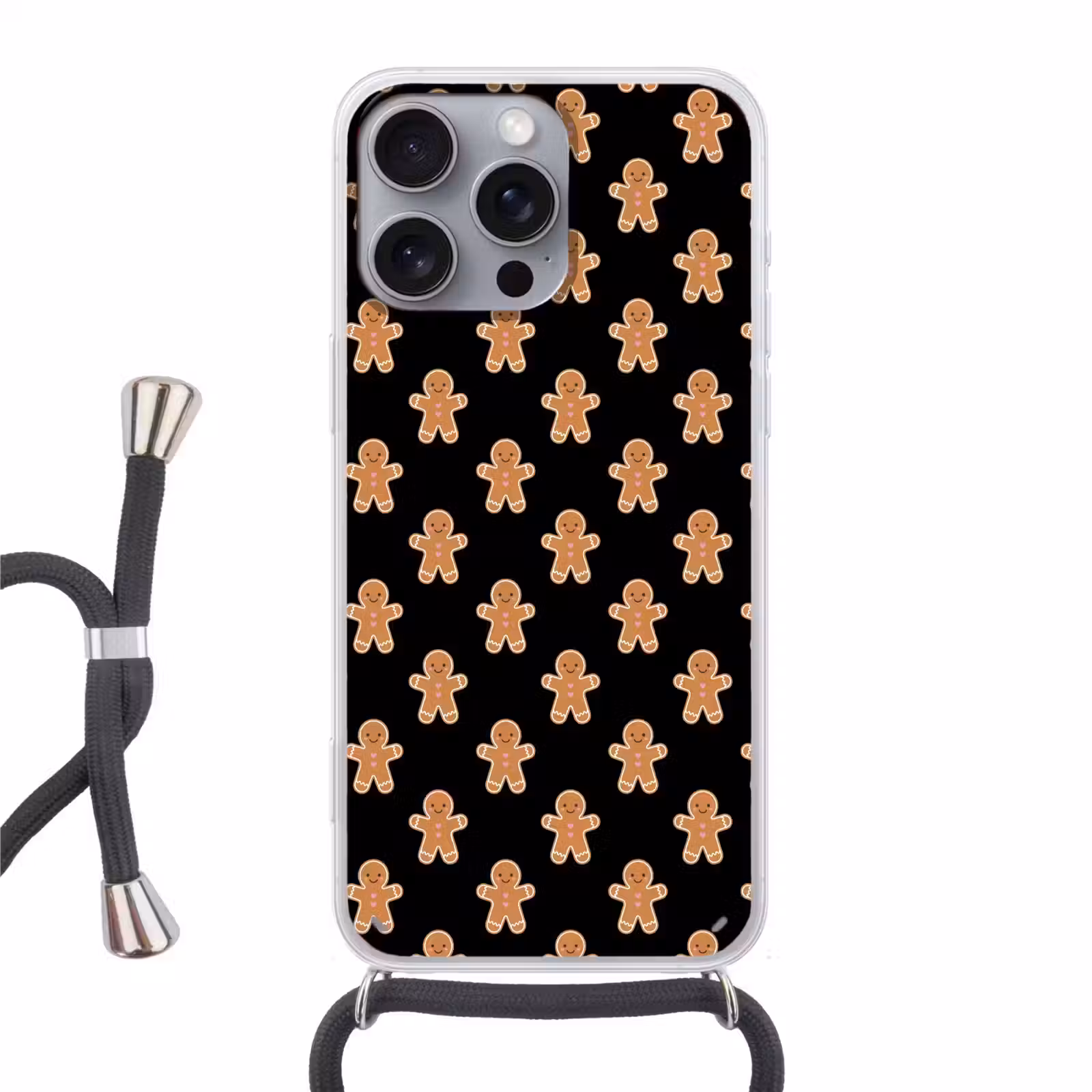 Telefoonhoesje met koord - Peperkoek - Kerst - Zwart — 1