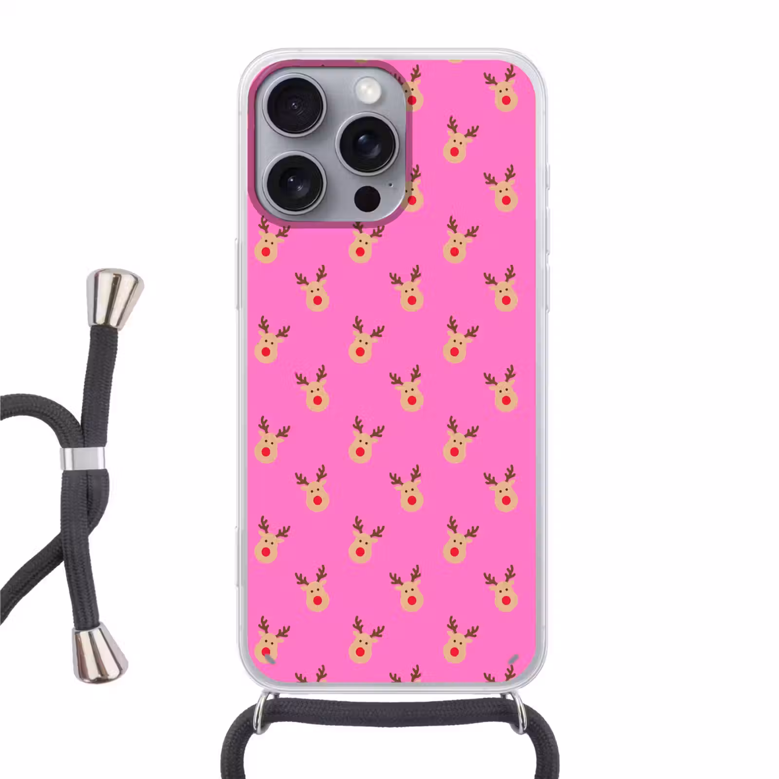 Telefoonhoesje met koord - Rendieren - Kerst - Neon - Roze — 1