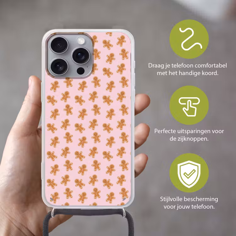 Telefoonhoesje met koord - Peperkoek - Bruin - Roze - Kerst — 4