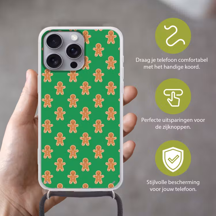 Telefoonhoesje met koord - Peperkoek - Kerst - Neon - Groen — 4