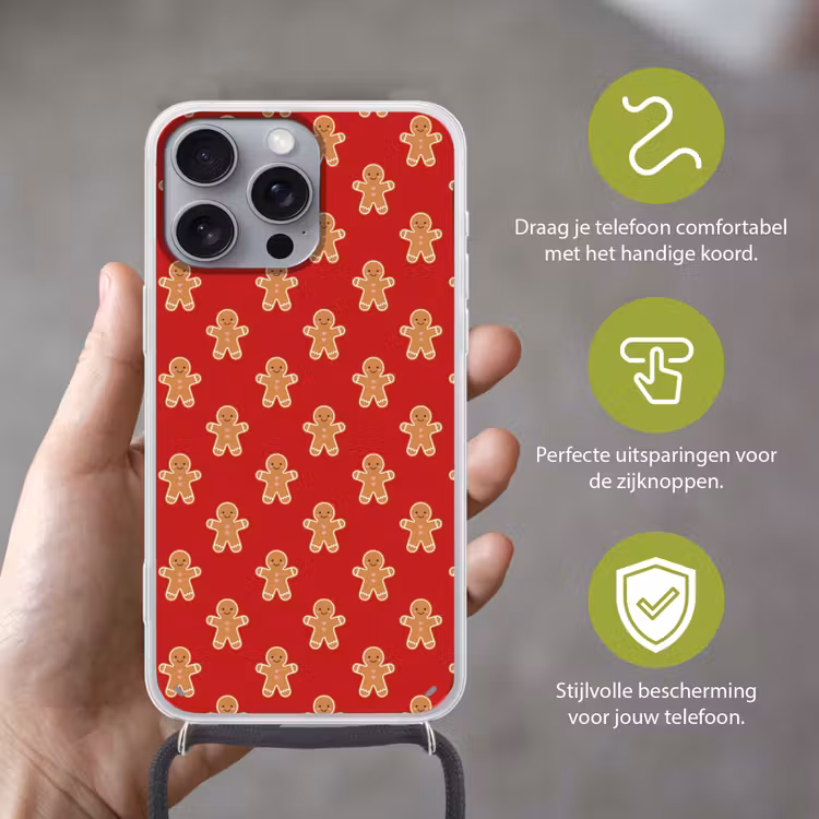Telefoonhoesje met koord - Peperkoek - Kerst - Rood — 4