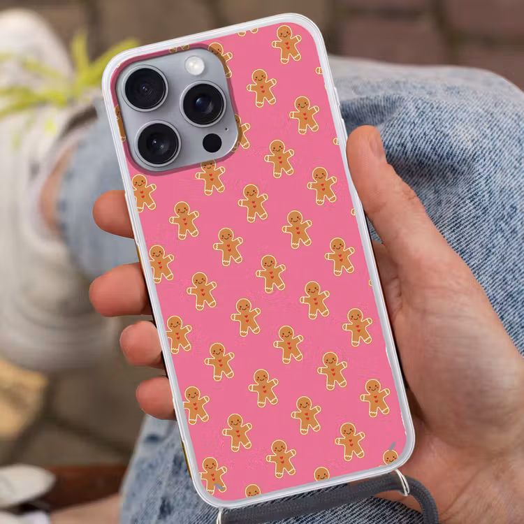Telefoonhoesje met koord - Peperkoek - Kerst - Roze - Bruin — 2