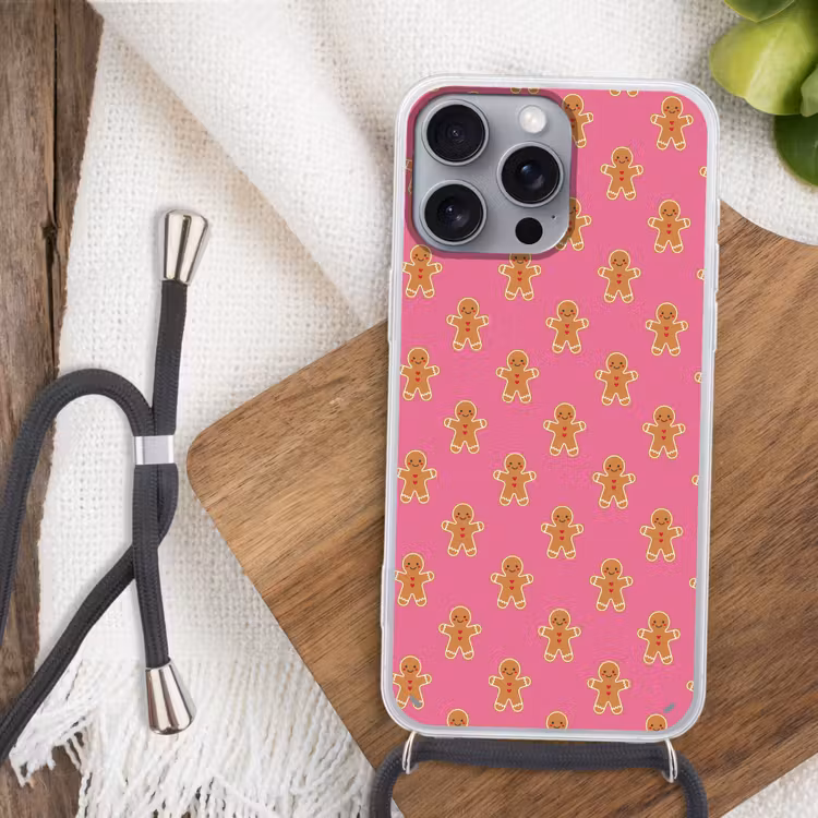 Telefoonhoesje met koord - Peperkoek - Kerst - Roze - Bruin — 3