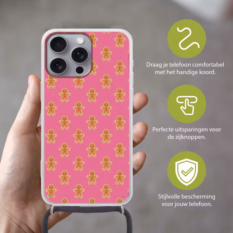 Telefoonhoesje met koord - Peperkoek - Kerst - Roze - Bruin — 4