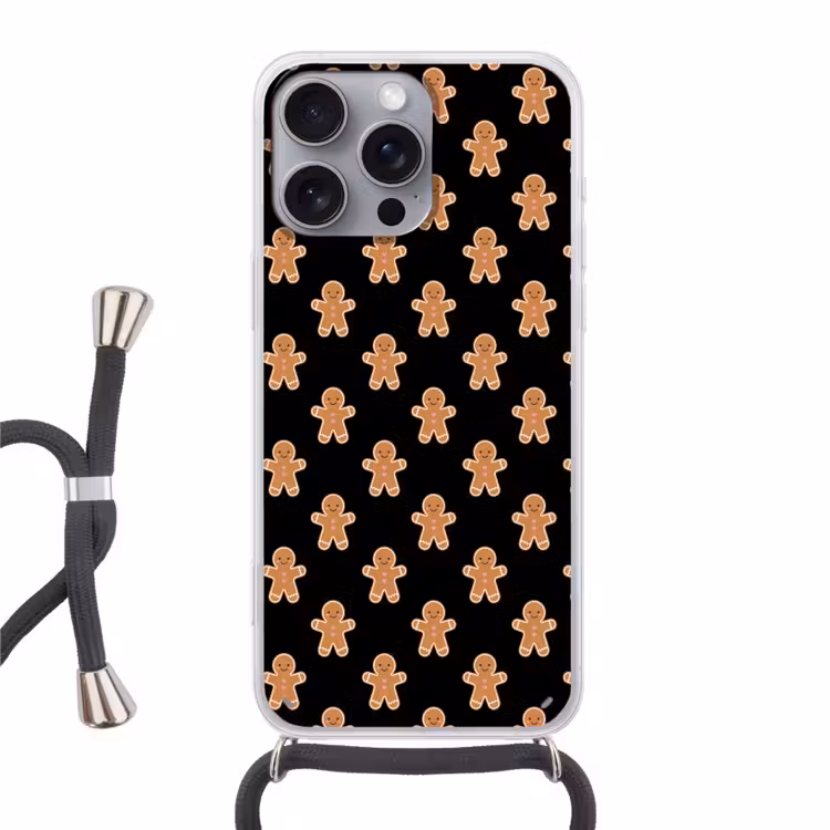 Telefoonhoesje met koord - Peperkoek - Kerst - Zwart — 1