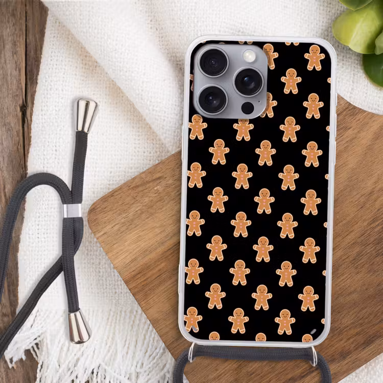 Telefoonhoesje met koord - Peperkoek - Kerst - Zwart — 3