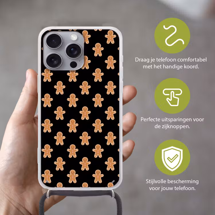 Telefoonhoesje met koord - Peperkoek - Kerst - Zwart — 4