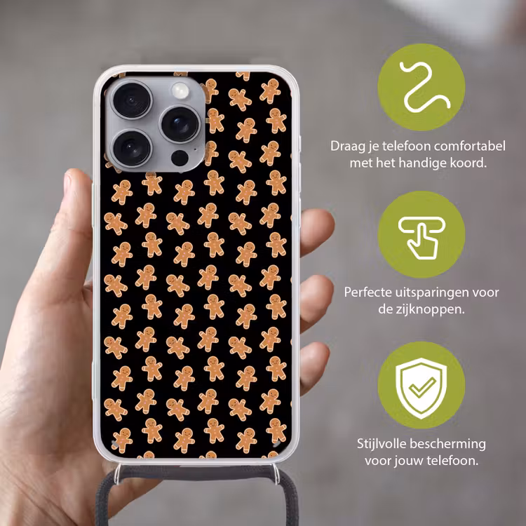 Telefoonhoesje met koord - Peperkoek - Kerst - Zwart - Bruin — 4
