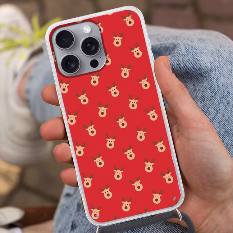 Telefoonhoesje met koord - Rendieren - Kerst - Rood — 2