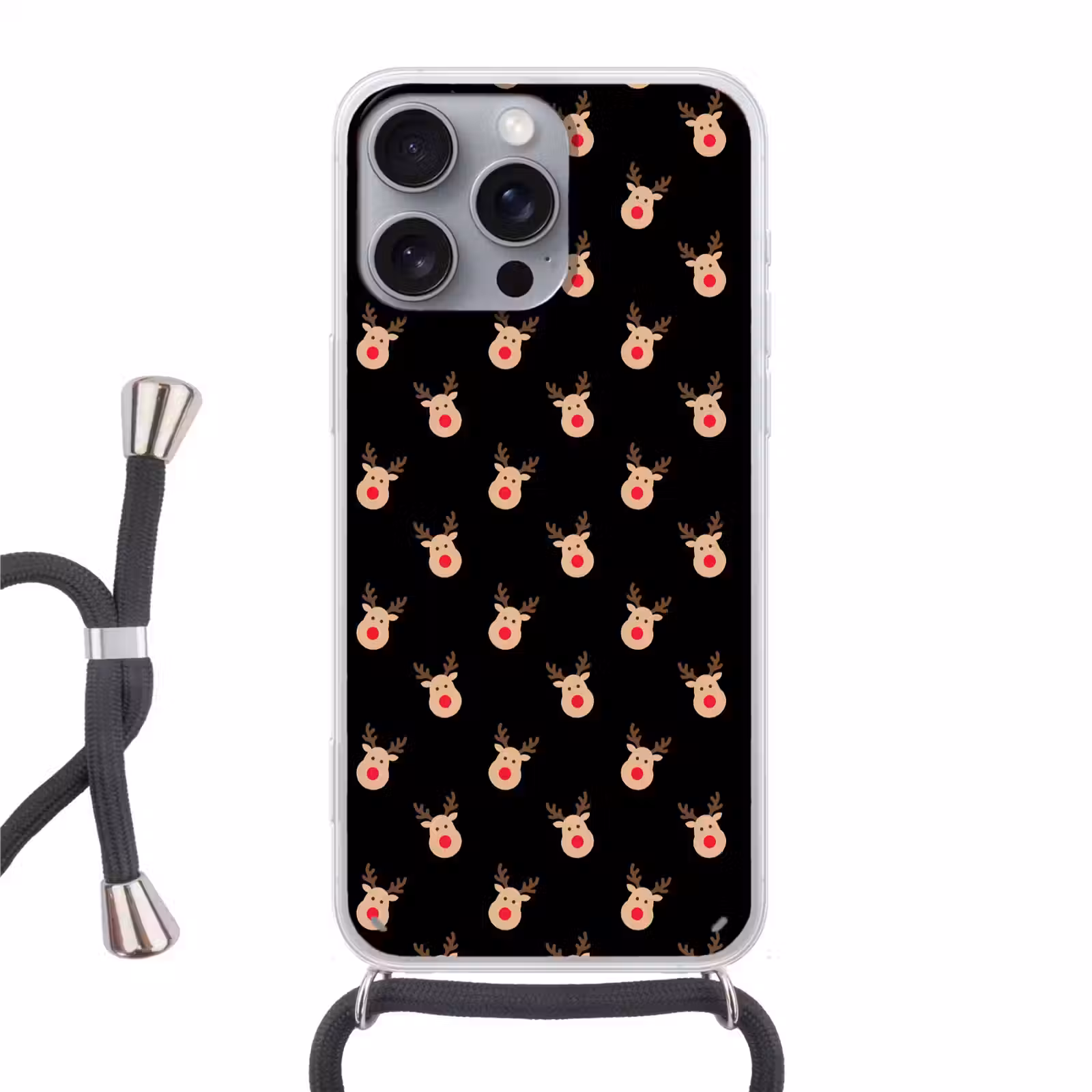 Telefoonhoesje met koord - Rendieren - Kerst - Zwart — 1