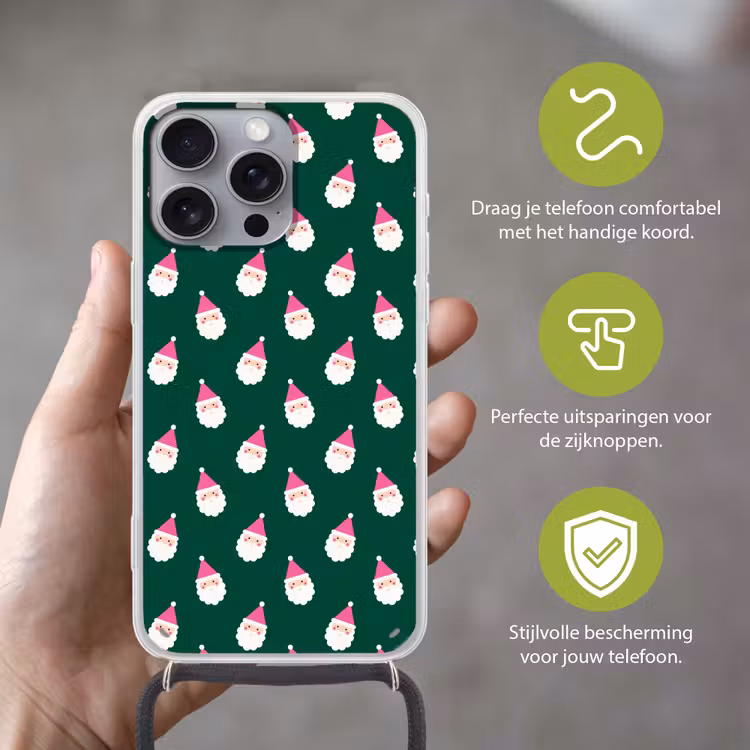Telefoonhoesje met koord - Kerstman - Kerst - Groen - Roze — 4