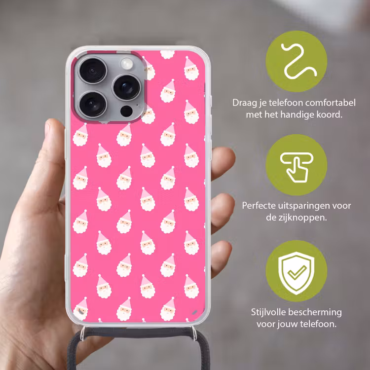 Telefoonhoesje met koord - Kerstman - Kerst - Neon - Roze — 4