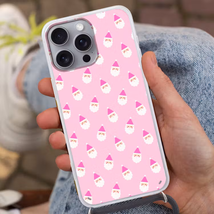 Telefoonhoesje met koord - Kerstman - Kerst - Roze - Pastel — 2