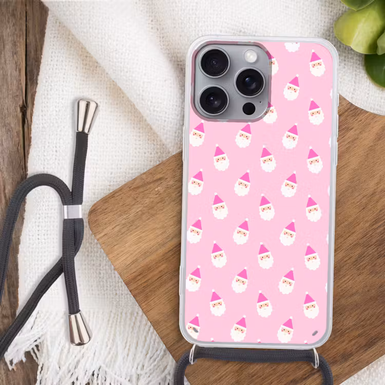 Telefoonhoesje met koord - Kerstman - Kerst - Roze - Pastel — 3