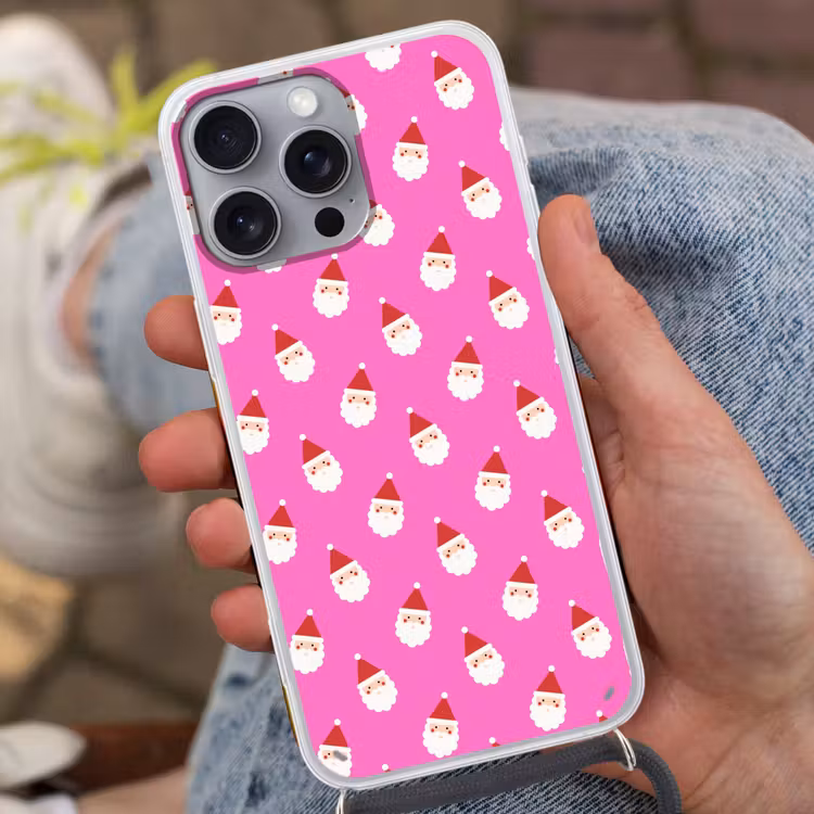 Telefoonhoesje met koord - Kerstman - Kerst - Roze - Rood — 2