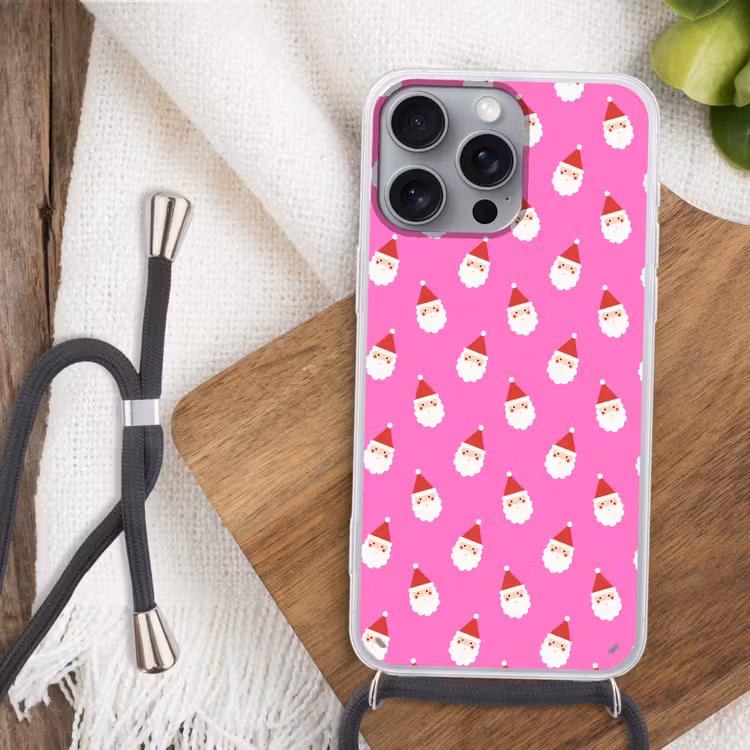 Telefoonhoesje met koord - Kerstman - Kerst - Roze - Rood — 3