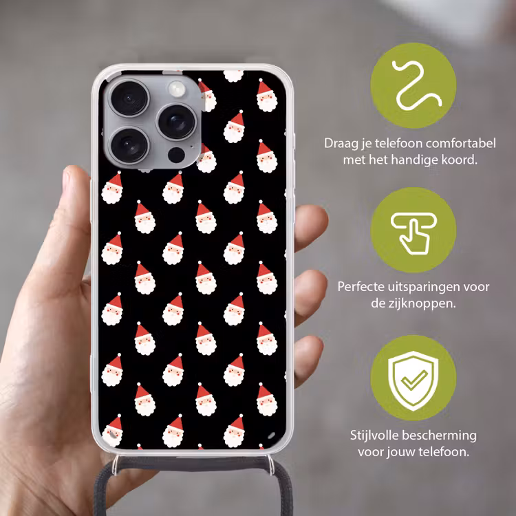 Telefoonhoesje met koord - Kerstman - Kerst - Zwart — 4