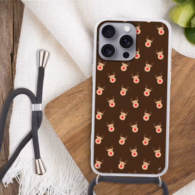 Telefoonhoesje met koord - Rendieren - Kerst - Bruin — 3