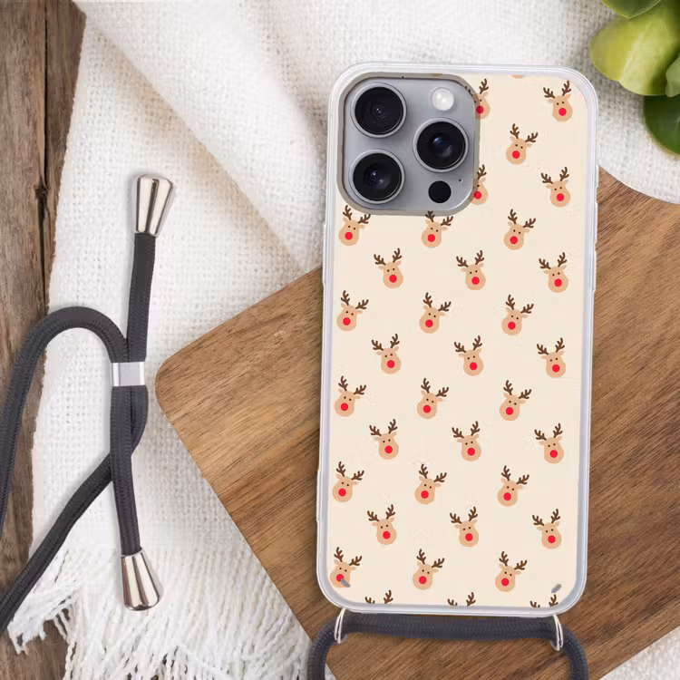 Telefoonhoesje met koord - Rendieren - Kerst - Crème — 3