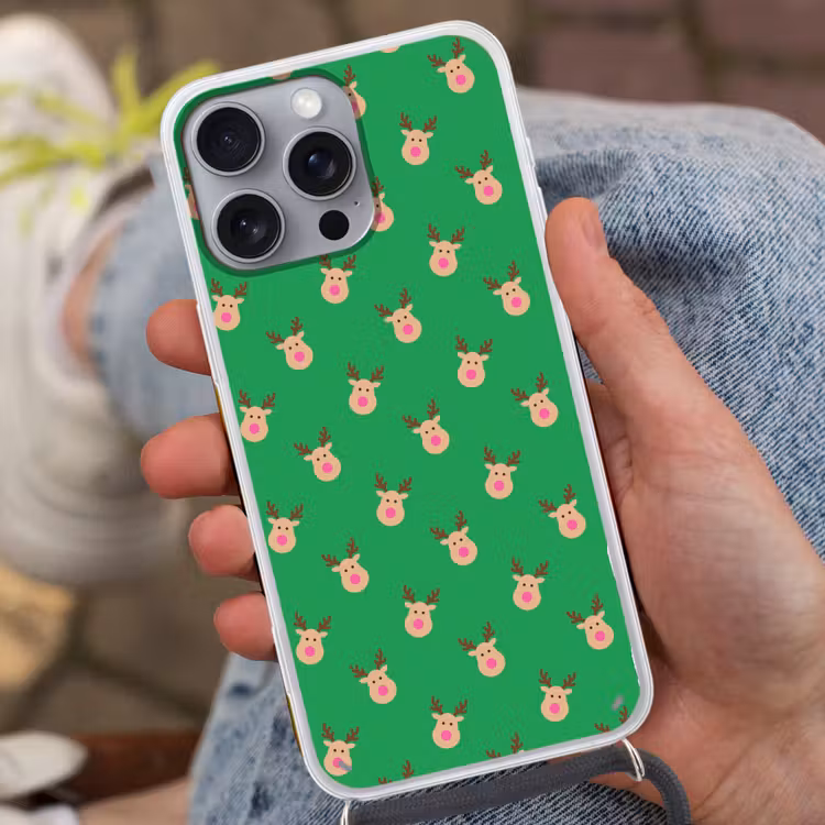 Telefoonhoesje met koord - Rendieren - Kerst - Neon - Groen — 2