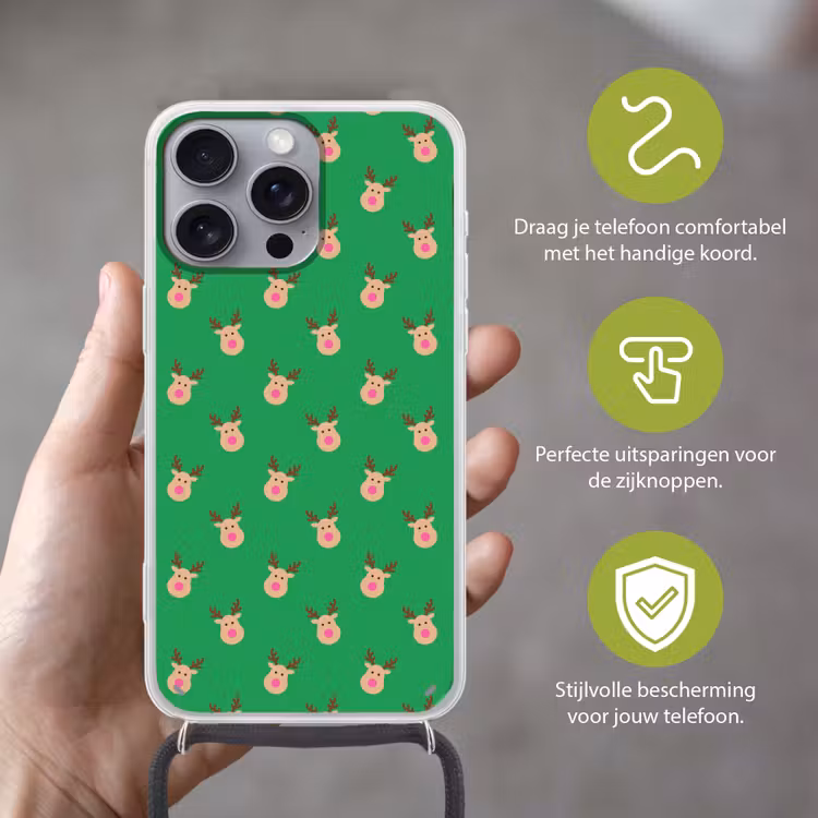 Telefoonhoesje met koord - Rendieren - Kerst - Neon - Groen — 4