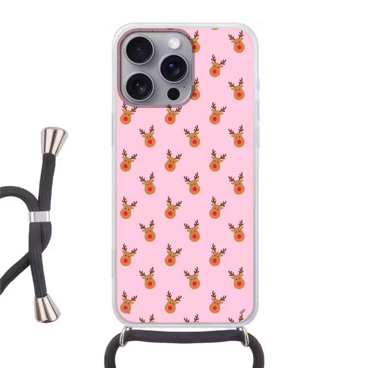 Telefoonhoesje met koord - Rendieren - Kerst - Roze - Rood — 1