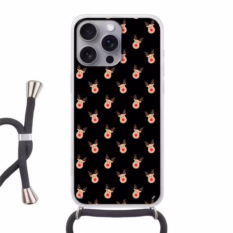 Telefoonhoesje met koord - Rendieren - Kerst - Zwart — 1