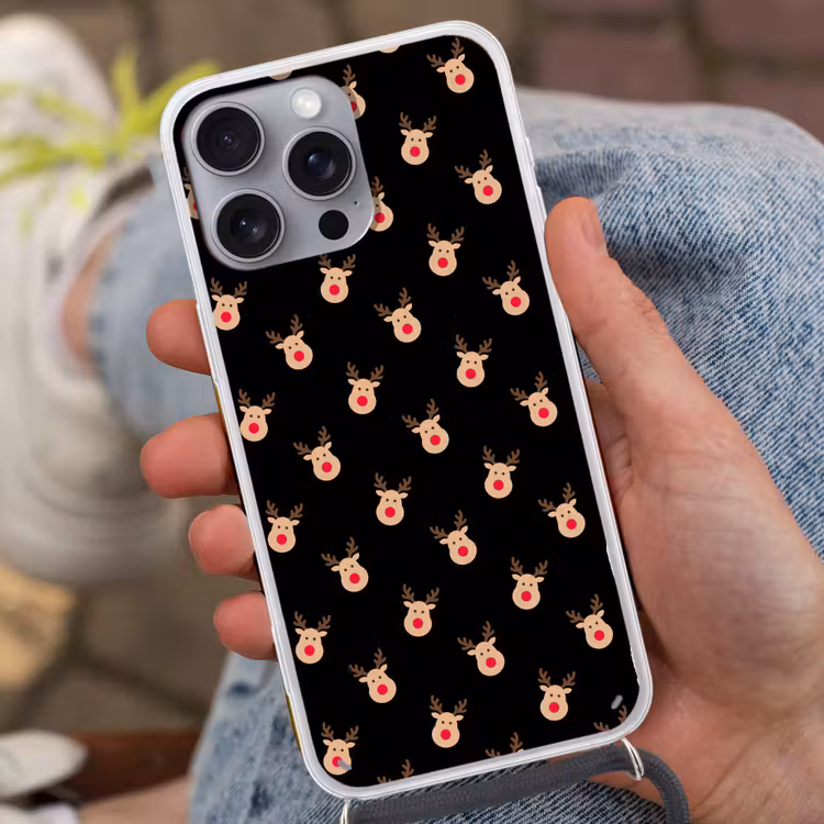 Telefoonhoesje met koord - Rendieren - Kerst - Zwart — 2