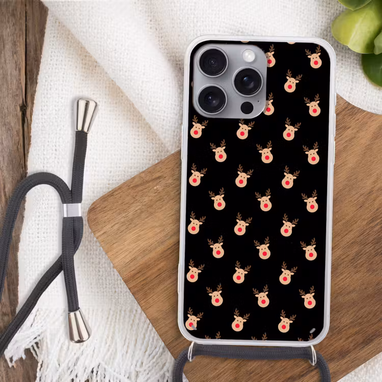 Telefoonhoesje met koord - Rendieren - Kerst - Zwart — 3