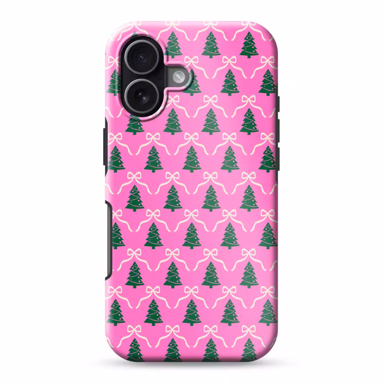 Telefoonhoesje Toughcase - Kerst - Roze - Wit - Strik — 1