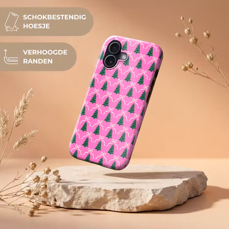 Telefoonhoesje Toughcase - Kerst - Roze - Wit - Strik — 5