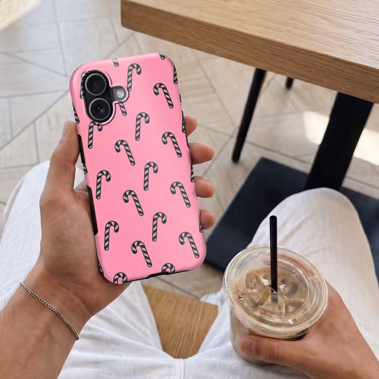 Telefoonhoesje Toughcase - Kerst - Roze - Groen - Zuurstok — 4