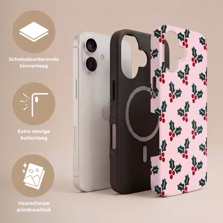 Telefoonhoesje Toughcase - Kerst - Hulst - Groen - Roze — 3
