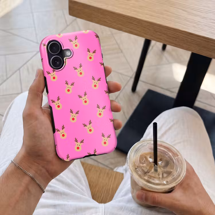 Telefoonhoesje Toughcase - Rendieren - Kerst - Neon - Roze — 4