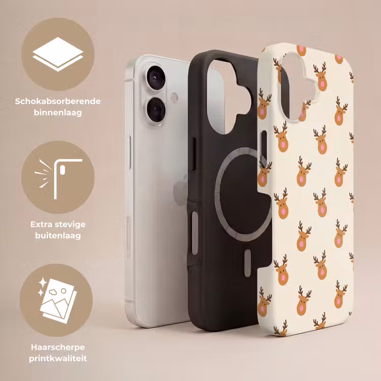 Telefoonhoesje Toughcase - Rendieren - Kerst - Crème - Roze — 3