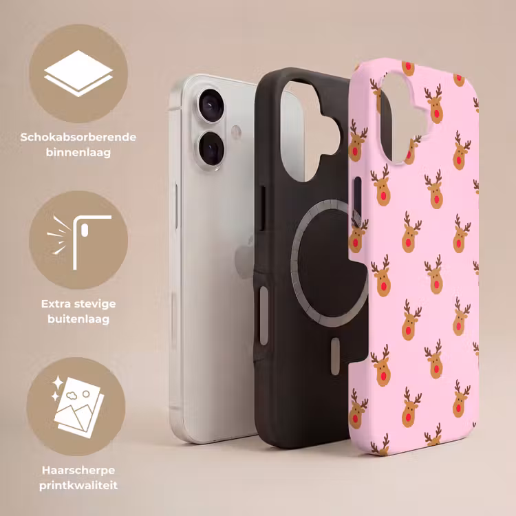 Telefoonhoesje Toughcase - Rendieren - Kerst - Roze - Rood — 3
