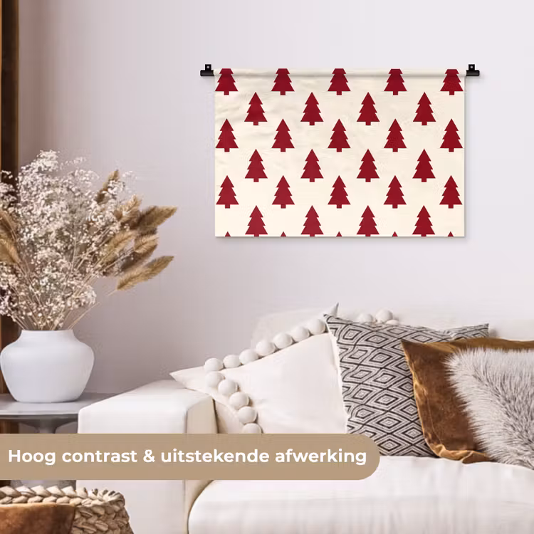 Wandkleed - Kerstboom - Crème - Rood — 4
