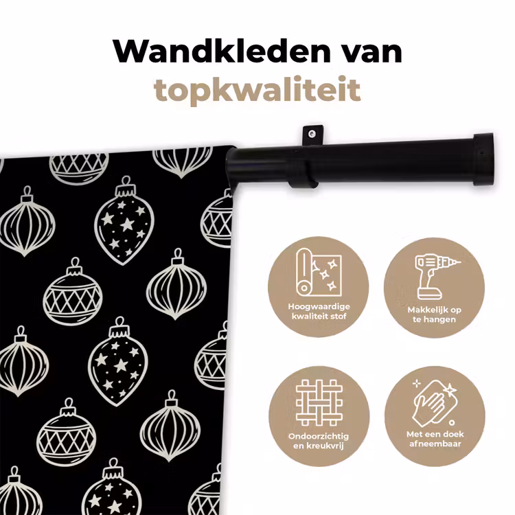 Wandkleed - Kerstbal - Wit - Zwart — 3