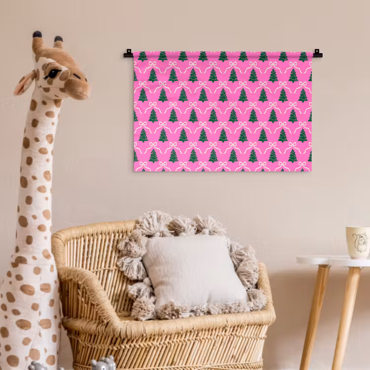 Wandkleed - Kerst - Roze - Wit - Strik — 5