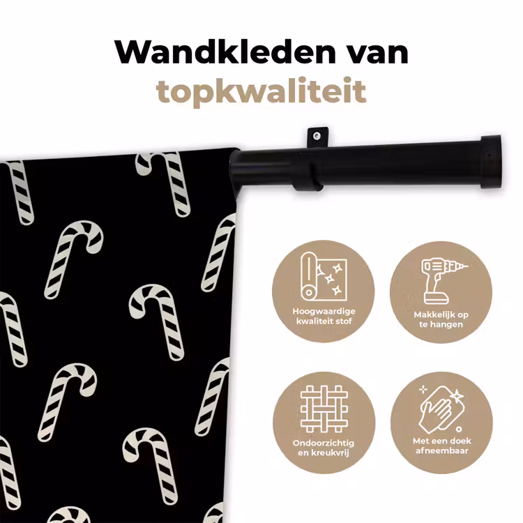 Wandkleed - Kerst - Zwart - Wit - Zuurstok — 3