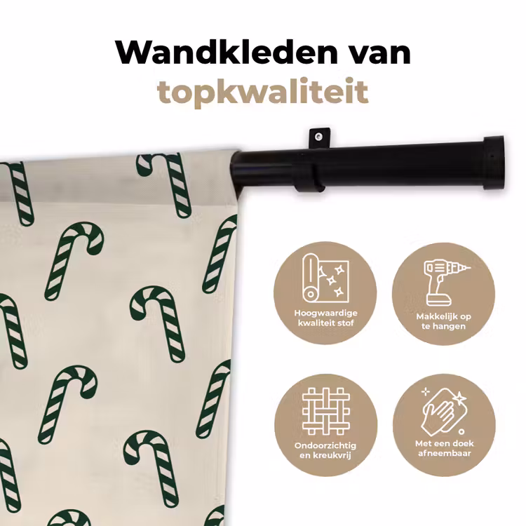 Wandkleed - Kerst - Groen - Crème - Zuurstok — 3