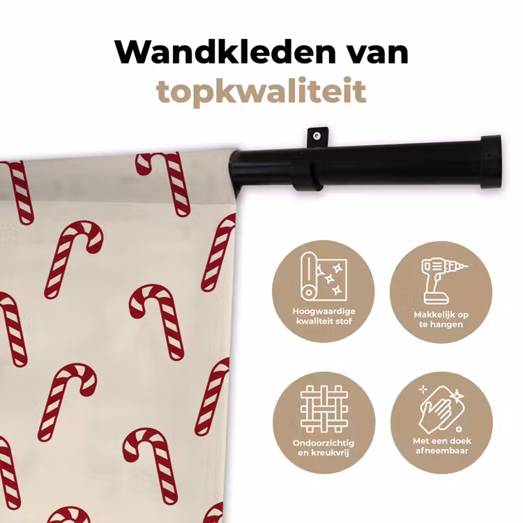 Wandkleed - Kerst - Rood - Crème - Zuurstok — 3