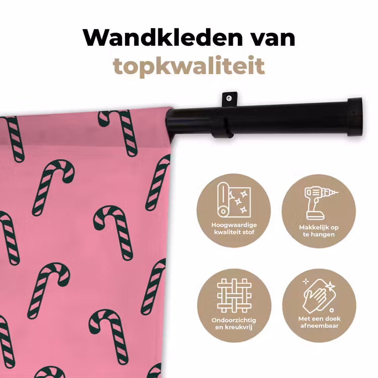 Wandkleed - Kerst - Roze - Groen - Zuurstok — 3