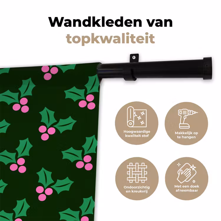 Wandkleed - Hulst - Groen - Roze - Kerst — 3