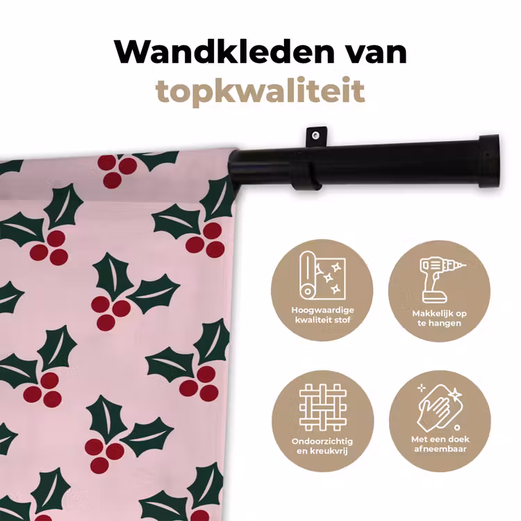 Wandkleed - Kerst - Hulst - Groen - Roze — 3