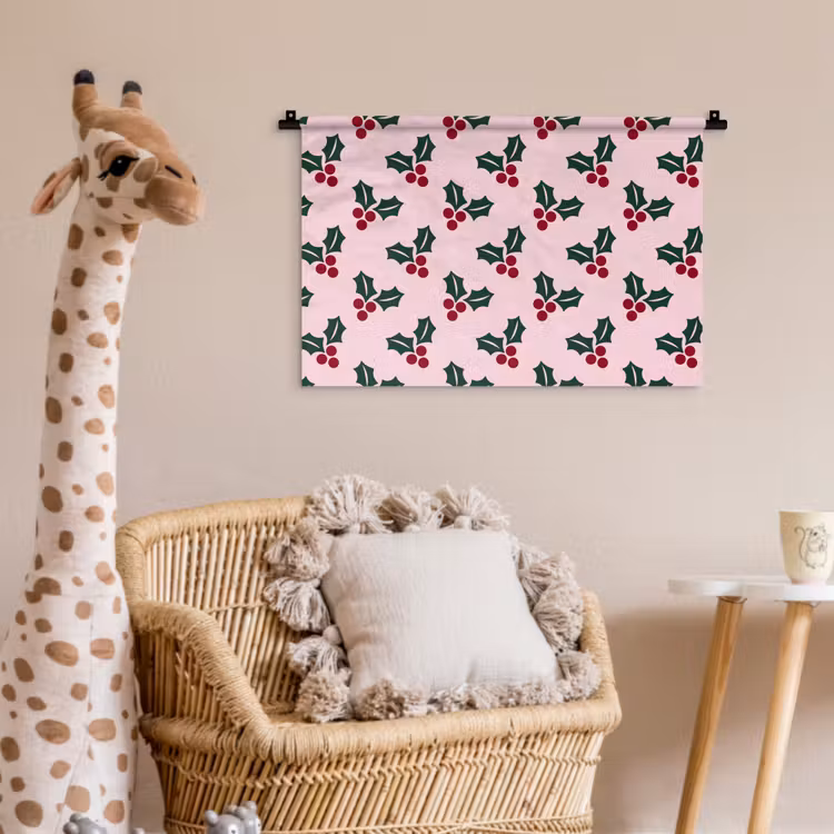 Wandkleed - Kerst - Hulst - Groen - Roze — 5